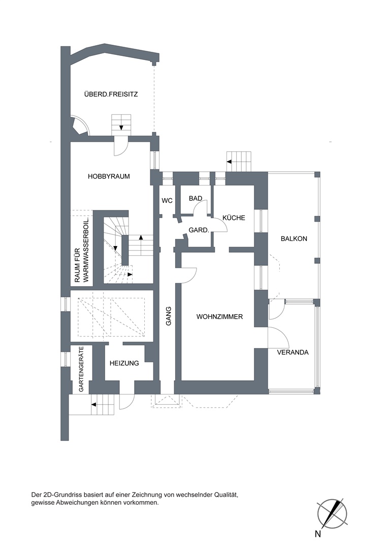 Grundriss Gartengeschoss mit Einliegerwohnung. - Oliver Reifferscheid - Immobilienmakler Darmstadt