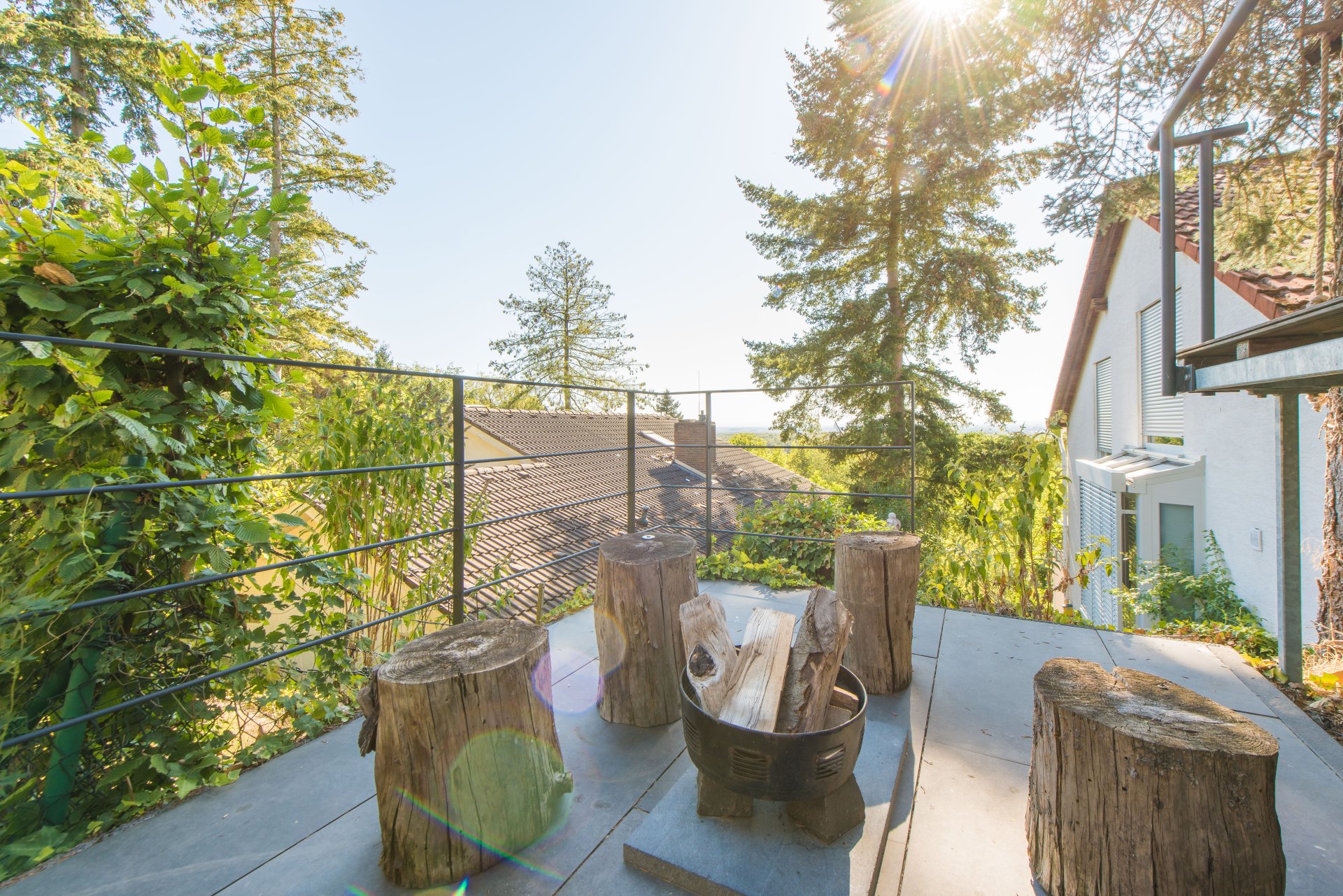 3. Terrasse mit Blick ins Grüne, hier wurde auch schon mal ein Lagerfeuerchen gemacht (als es noch nicht so trocken war) - Oliver Reifferscheid - Immobilienmakler Darmstadt